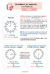 Leçon Lire l'heure (1) - Cours, Leçon de grandeurs et mesures : 5ème Harmos - PDF à imprimer