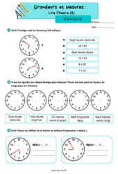 Lire l'heure (2) - Exercices de grandeurs et mesures : 5ème Harmos - PDF à imprimer
