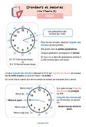 Lire l'heure (2) - Cours, Leçon de grandeurs et mesures : 5ème Harmos - PDF gratuit à imprimer