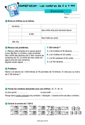 Les nombres de 0 à 9999 - Exercices de numération : 5ème Harmos - PDF à imprimer