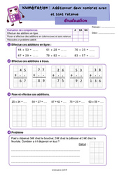 Additionner deux nombres entiers avec et sans retenue - Évaluation de numération : 5ème Harmos - PDF à imprimer