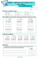 Additionner deux nombres entiers avec et sans retenue - Exercices de numération : 5ème Harmos - PDF à imprimer