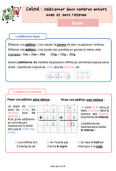 Additionner deux nombres entiers avec et sans retenue - Cours, Leçon de numération : 5ème Harmos - PDF à imprimer