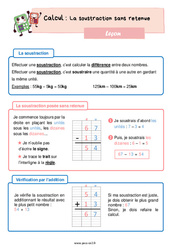 La soustraction sans retenue - Cours, Leçon de numération : 5ème Harmos - PDF gratuit à imprimer