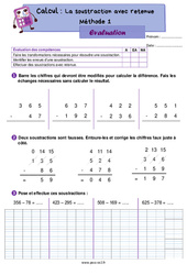 La soustraction avec retenue - Méthode 1 par « cassage » - Évaluation de numération : 5ème Harmos - PDF à imprimer