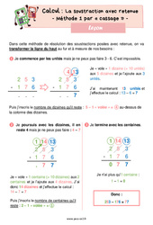 La soustraction avec retenue - Méthode 1 par « cassage » - Cours, Leçon de numération : 5ème Harmos - PDF gratuit à imprimer