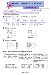 Multiplier par 10, 100, 1000 - Évaluation de calcul : 5ème Harmos - PDF à imprimer