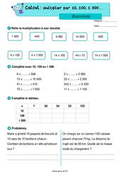 Multiplier par 10, 100, 1000 - Exercices de calcul : 5ème Harmos - PDF à imprimer