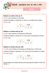 Multiplier par 10, 100, 1000 - Cours, Leçon de calcul : 5ème Harmos - PDF gratuit à imprimer