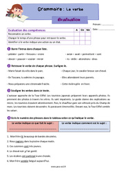 Le verbe - Évaluation grammaire : 5ème Harmos - PDF à imprimer