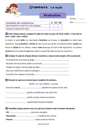 Le sujet - Évaluation grammaire : 5ème Harmos - PDF à imprimer