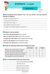 Le sujet - Exercices grammaire : 5ème Harmos - PDF à imprimer