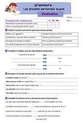 Les pronoms personnels sujets - Évaluation grammaire : 5ème Harmos - PDF à imprimer