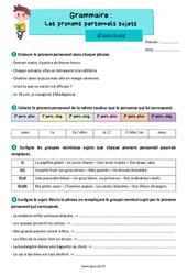 Les pronoms personnels sujets - Exercices grammaire : 5ème Harmos - PDF à imprimer