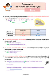 Les pronoms personnels sujets - Cours, Leçon de grammaire : 5ème Harmos - PDF gratuit à imprimer