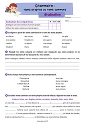 Noms propres ou noms communs - Évaluation grammaire : 5ème Harmos - PDF à imprimer