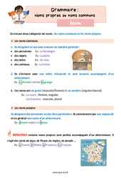 Noms propres ou noms communs - Cours, Leçon de grammaire : 5ème Harmos - PDF gratuit à imprimer