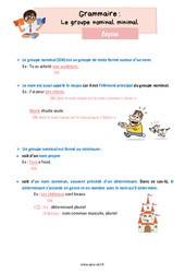 Le groupe nominal minimal - Cours, Leçon de grammaire : 5ème Harmos - PDF gratuit à imprimer