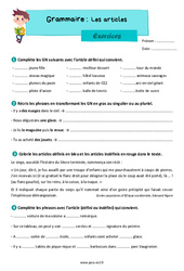 Les articles - Exercices grammaire : 5ème Harmos - PDF à imprimer