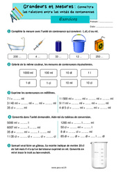 Connaître les relations entre les unités de contenances - Exercices de grandeurs et mesures : 5ème Harmos - PDF à imprimer
