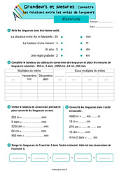 Connaitre les relations entre les unités de longueurs - Exercices de grandeurs et mesures : 5ème Harmos - PDF à imprimer