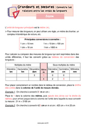 Connaitre les relations entre les unités de longueurs - Cours, Leçon de grandeurs et mesures : 5ème Harmos - PDF gratuit à imprimer