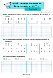 La technique opératoire de la multiplication à 1 chiffre - Exercices de calcul : 5ème Harmos - PDF à imprimer