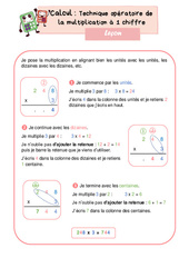 La technique opératoire de la multiplication à 1 chiffre - Cours, Leçon de calcul : 5ème Harmos - PDF gratuit à imprimer