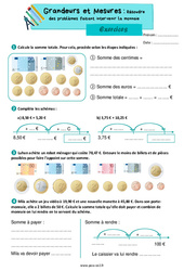Résoudre des problèmes faisant intervenir la monnaie - Exercices de grandeurs et mesures : 5ème Harmos - PDF à imprimer