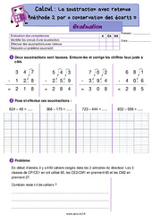 La soustraction avec retenue Méthode 2 par « conservation des écarts » - Évaluation de calcul : 5ème Harmos - PDF à imprimer