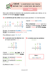 Leçon La soustraction avec retenue Méthode 2 par « conservation des écarts » - Cours, Leçon de calcul : 5ème Harmos - PDF à imprimer