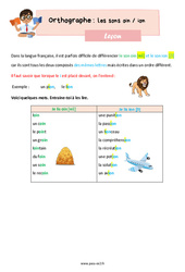 Les sons oin - ion - Cours, Leçon d'orthographe : 5ème Harmos - PDF gratuit à imprimer