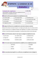 Le complément du nom - Évaluation grammaire : 5ème Harmos - PDF à imprimer