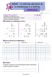 Technique opératoire de la multiplication à 2 chiffres - Évaluation de calcul : 5ème Harmos - PDF à imprimer