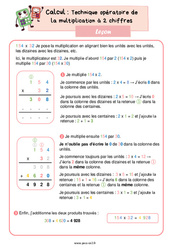 Technique opératoire de la multiplication à 2 chiffres - Cours, Leçon de calcul : 5ème Harmos - PDF gratuit à imprimer