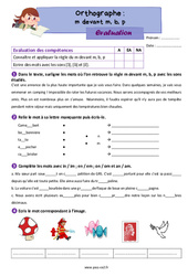 m devant m, b, p - Évaluation d'orthographe : 5ème Harmos - PDF à imprimer