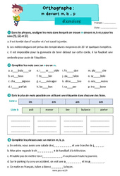 m devant m, b, p - Exercices d'orthographe : 5ème Harmos - PDF à imprimer