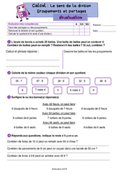 Travail sur le sens de la division - Évaluation de calcul : 5ème Harmos - PDF à imprimer