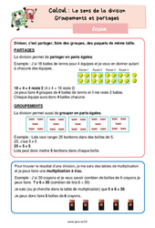 Travail sur le sens de la division - Cours, Leçon de calcul : 5ème Harmos - PDF gratuit à imprimer