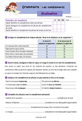 Les compléments de phrase et les compléments de verbe - Évaluation grammaire : 5ème Harmos - PDF à imprimer