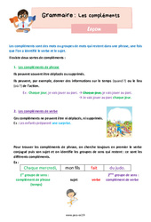 Les compléments de phrase et les compléments de verbe - Cours, Leçon de grammaire : 5ème Harmos - PDF gratuit à imprimer