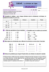 La division en ligne - Évaluation de calcul : 5ème Harmos - PDF à imprimer