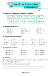 La division en ligne - Exercices de calcul : 5ème Harmos - PDF à imprimer