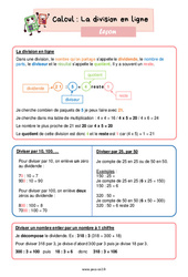 La division en ligne - Cours, Leçon de calcul : 5ème Harmos - PDF gratuit à imprimer