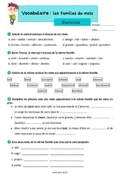 Les familles de mots - Exercices de vocabulaire : 5ème Harmos - PDF à imprimer