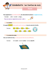 Les familles de mots - Cours, Leçon de vocabulaire : 5ème Harmos - PDF gratuit à imprimer