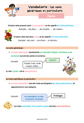 Les mots génériques et les mots particuliers - Cours, Leçon de vocabulaire : 5ème Harmos - PDF gratuit à imprimer