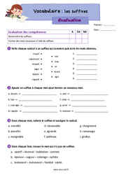 Les suffixes - Évaluation de vocabulaire : 5ème Harmos - PDF à imprimer