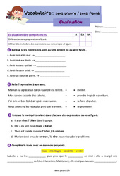 Sens propre / sens figuré - Évaluation de vocabulaire : 5ème Harmos - PDF à imprimer