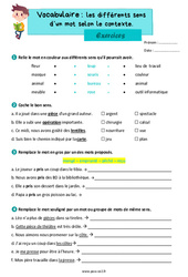 Les différents sens d’un mot selon le contexte - Exercices de vocabulaire : 5ème Harmos - PDF à imprimer